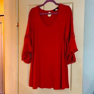 Fury Boho Red Dress Lace Bell Sleeves Size 1X Keyhole Back